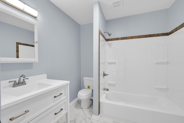 875-883 State Route T, West Plains, MO 65775 - full bathroom with toilet, marble look tile flooring, vanity, bathing tub / shower combination, and baseboards