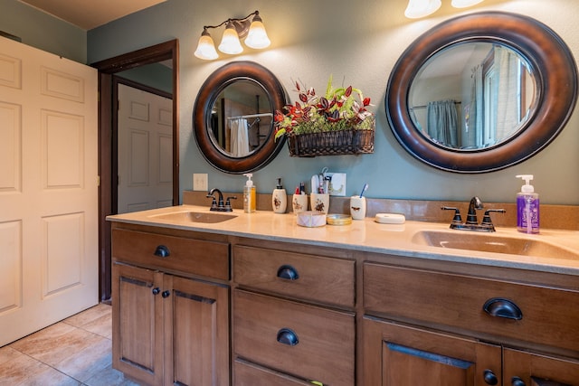 1501 NE 775th Rd, Osceola, MO 64776 - full bath featuring double vanity, tile patterned floors, and curtained shower