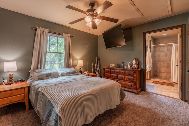 1501 NE 775th Rd, Osceola, MO 64776 - carpeted bedroom featuring connected bathroom, ceiling fan, and lofted ceiling