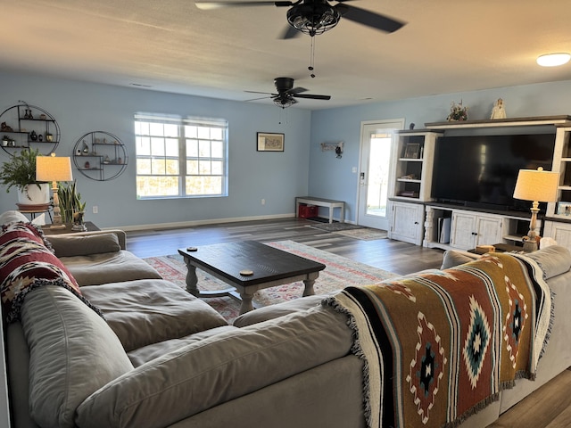 3600 Steven Dr, Cabool, MO 65689 - living room with ceiling fan, wood finished floors, and baseboards