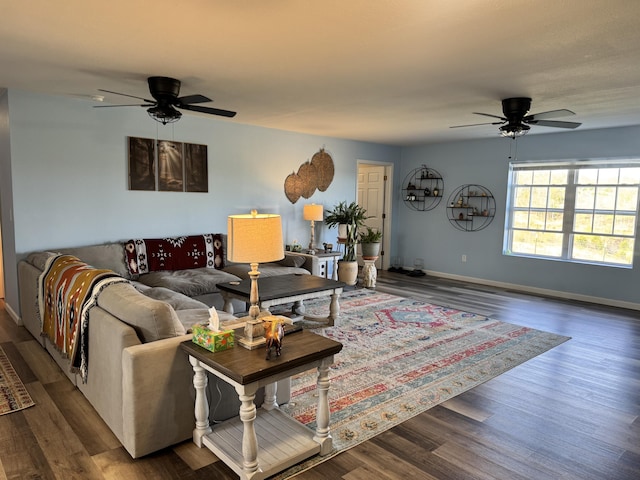 3600 Steven Dr, Cabool, MO 65689 - living room with ceiling fan, wood finished floors, and baseboards
