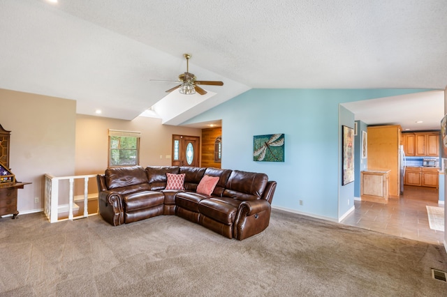 6 Cedar Ln, Kimberling City, MO 65686 - living area featuring ceiling fan, vaulted ceiling, carpet floors, baseboards, and recessed lighting