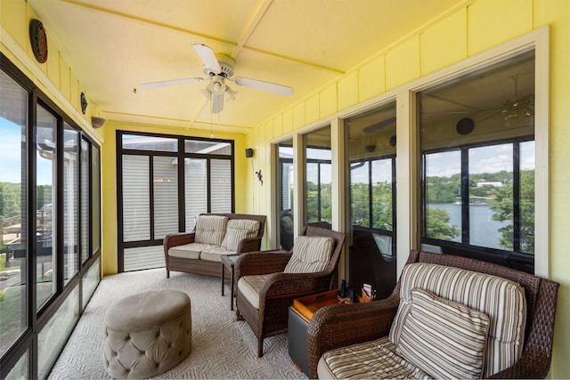 6 Cedar Ln, Kimberling City, MO 65686 - sunroom featuring ceiling fan, plenty of natural light, and a water view
