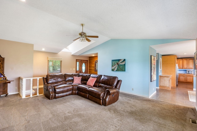 6 Cedar Ln, Kimberling City, MO 65686 - living room with ceiling fan, lofted ceiling, light carpet, baseboards, and recessed lighting