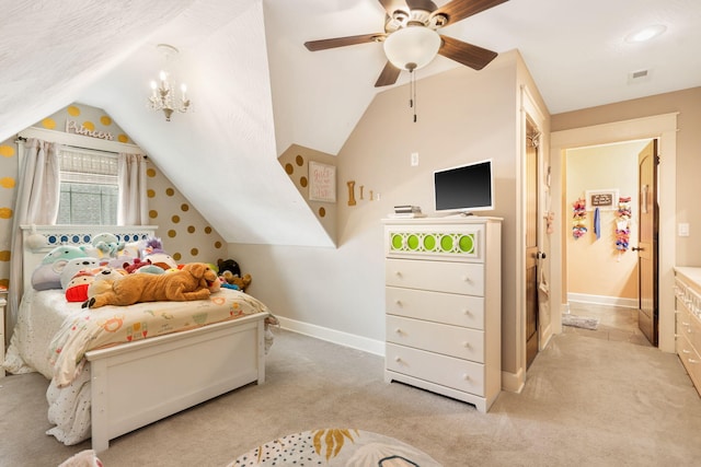 403 S 3rd St, Ozark, MO 65721 - carpeted bedroom with vaulted ceiling, baseboards, and ceiling fan