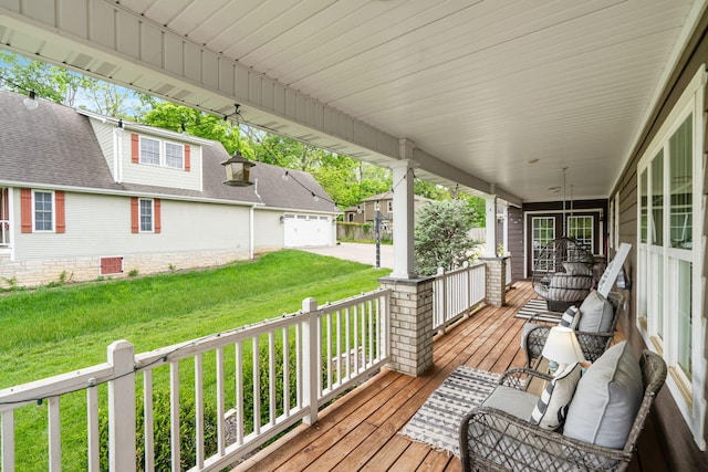 403 S 3rd St, Ozark, MO 65721 - wooden porch featuring a yard, concrete driveway, and a residential view