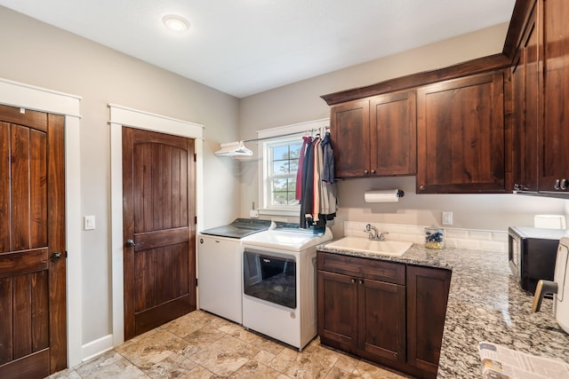 403 S 3rd St, Ozark, MO 65721 - laundry area featuring washer and dryer, cabinet space, and baseboards