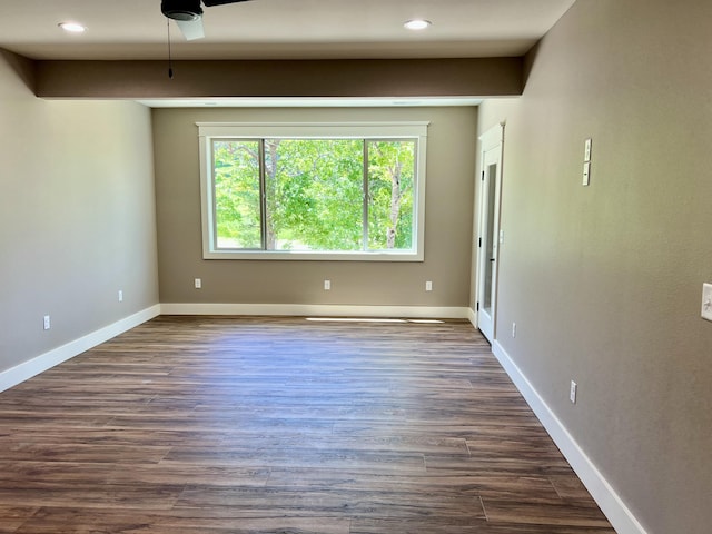 409 Silverwood Cir, Branson West, MO 65737 - empty room featuring baseboards, dark wood-type flooring, recessed lighting, and ceiling fan