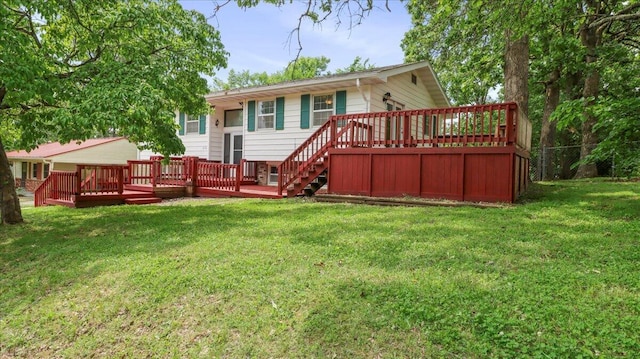 1816 Lasswell St, West Plains, MO 65775 - back of house with a deck, a lawn, and stairs