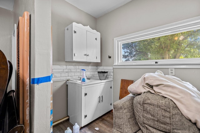 1103 4th St, Monett, MO 65708 - laundry area with plenty of natural light and dark wood-type flooring