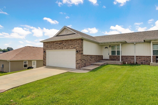 612-614 E Daniels St, Ozark, MO 65721 - single story home with brick siding, an attached garage, driveway, a front yard, and roof with shingles