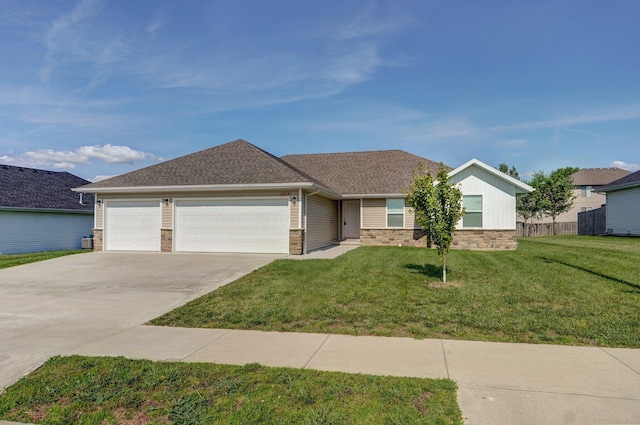 1366 S Olde Savannah Ave, Republic, MO 65738 - ranch-style home with an attached garage, a front yard, concrete driveway, and roof with shingles