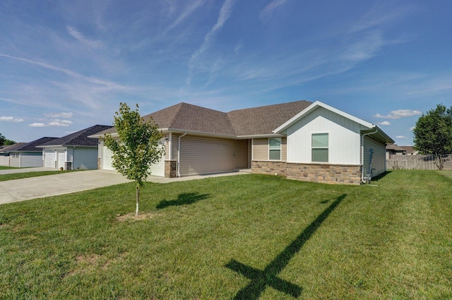 1366 S Olde Savannah Ave, Republic, MO 65738 - ranch-style house with concrete driveway, stone siding, an attached garage, and roof with shingles