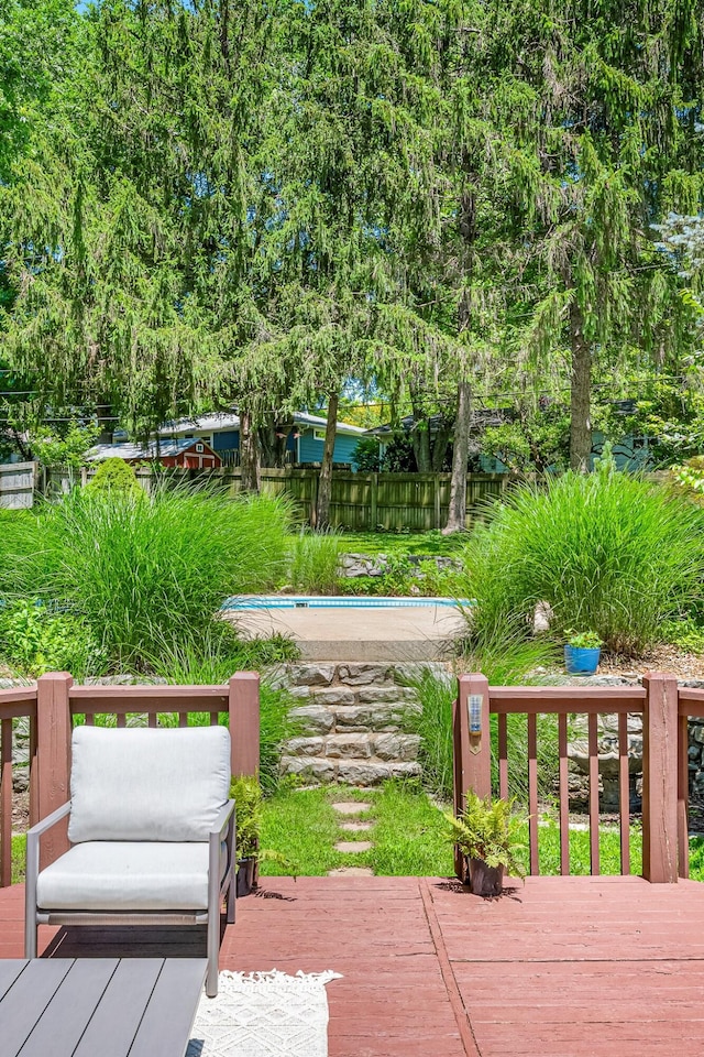 2215 E Rosebrier St, Springfield, MO 65804 - wooden deck with a pool and view of scattered trees