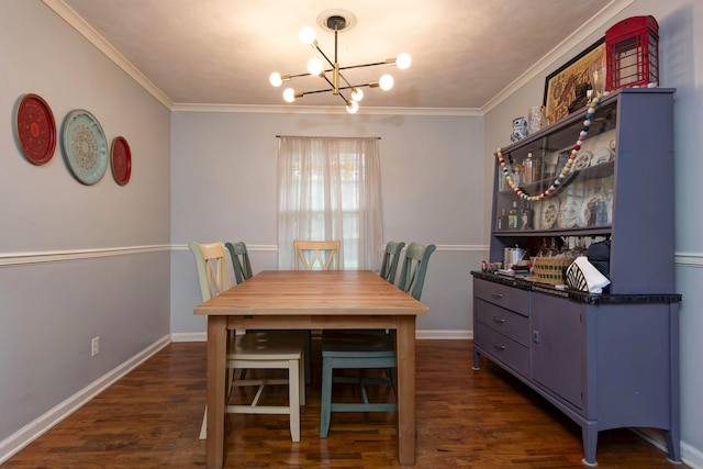 2344 E Manchester St, Springfield, MO 65804 - dining room with a chandelier, crown molding, dark wood-type flooring, and baseboards
