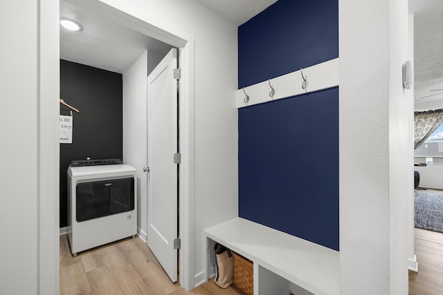 1118 E Lakota St, Nixa, MO 65714 - mudroom featuring washer / clothes dryer and wood finished floors