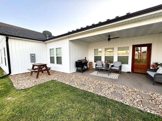 2702 Town Dr, Mountain Grove, MO 65711 - back of property with a ceiling fan, a patio, and a lawn