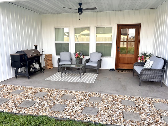 2702 Town Dr, Mountain Grove, MO 65711 - view of patio with ceiling fan, a grill, and outdoor lounge area