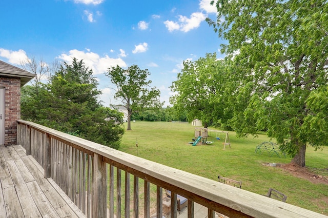 11976 N Northern Hts Dr, Brighton, MO 65617 - wooden terrace featuring a playground and a yard