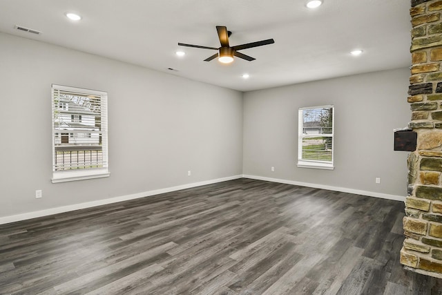 111 S Mill St, Rogersville, MO 65742 - unfurnished room with a ceiling fan, dark wood-type flooring, recessed lighting, and baseboards
