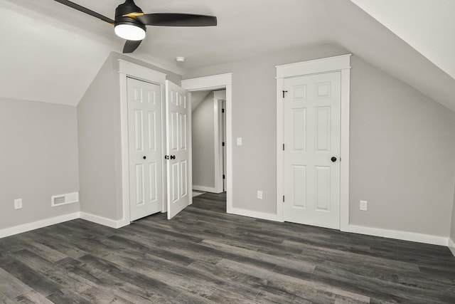 111 S Mill St, Rogersville, MO 65742 - bonus room featuring ceiling fan, vaulted ceiling, dark wood-type flooring, and baseboards
