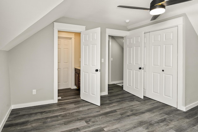 111 S Mill St, Rogersville, MO 65742 - unfurnished bedroom with dark wood-type flooring, baseboards, and lofted ceiling