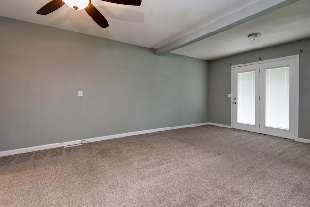 5364 Cloverdale Ln, Battlefield, MO 65619 - spare room featuring carpet flooring, beam ceiling, ceiling fan, and baseboards