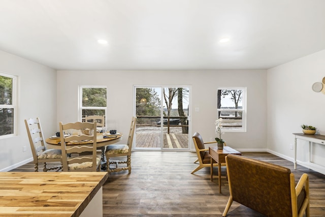 3050 Montague Ln, Kimberling City, MO 65686 - dining space featuring plenty of natural light, dark wood-type flooring, baseboards, and recessed lighting