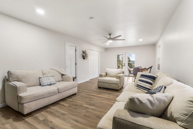 3050 Montague Ln, Kimberling City, MO 65686 - living room with ceiling fan, wood finished floors, french doors, recessed lighting, and baseboards