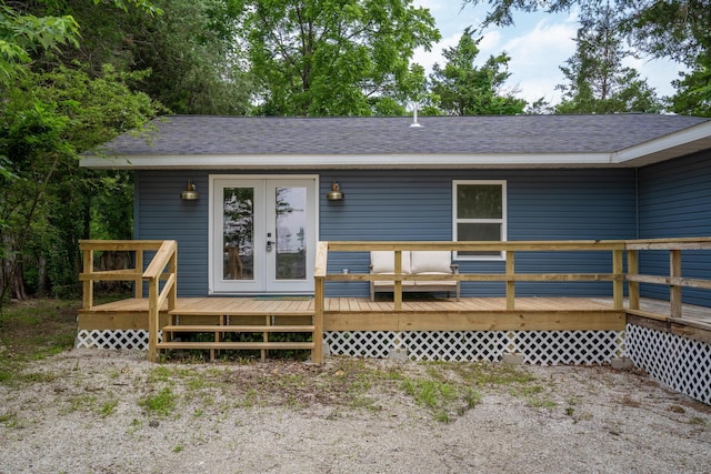 3050 Montague Ln, Kimberling City, MO 65686 - rear view of house featuring french doors, a deck, and a shingled roof