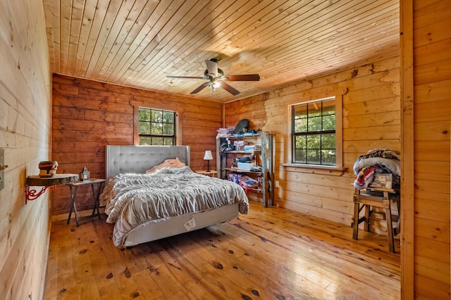 447 Flint Ln, Washburn, MO 65772 - bedroom with wooden ceiling, wood-type flooring, multiple windows, and wooden walls