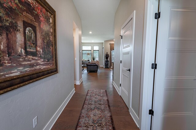 2370 E Cardinal St, Springfield, MO 65804 - hall with baseboards, dark wood-style flooring, and recessed lighting