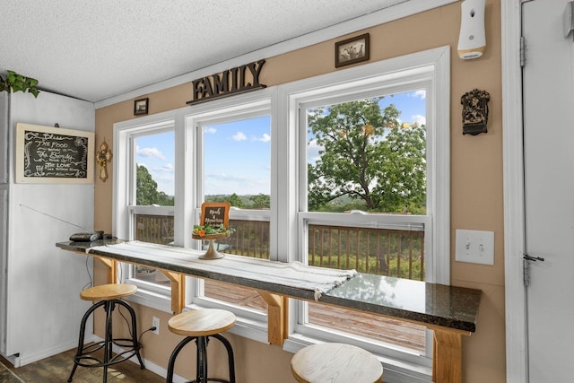 28286 Clay Rd, Eagle Rock, MO 65641 - dining area with a textured ceiling, wood finished floors, and baseboards