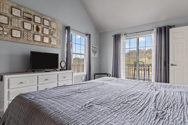 690 Fall Creek Dr Unit 5, Branson, MO 65616 - bedroom with lofted ceiling and multiple windows