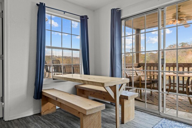 690 Fall Creek Dr Unit 5, Branson, MO 65616 - dining area with wood finished floors and a ceiling fan