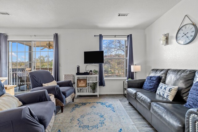 690 Fall Creek Dr Unit 5, Branson, MO 65616 - living area with wood finished floors, a textured ceiling, and baseboards