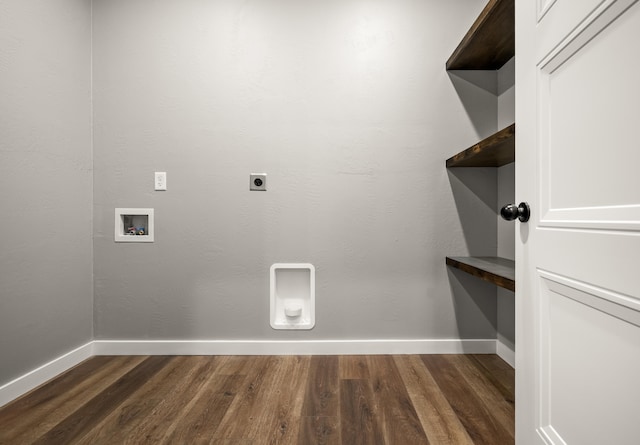1691 S Charles Pl, Bolivar, MO 65613 - washroom featuring electric dryer hookup, dark wood-style floors, washer hookup, and baseboards