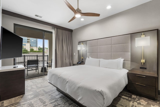 2204A Branson Landing Blvd, Branson, MO 65616 - bedroom featuring access to exterior, recessed lighting, and ceiling fan