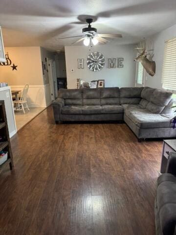 9153 N Hwy Highway, Mountain Grove, MO 65711 - living room featuring ceiling fan and wood finished floors