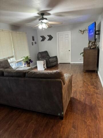 9153 N Hwy Highway, Mountain Grove, MO 65711 - living area featuring a ceiling fan, wood finished floors, and baseboards