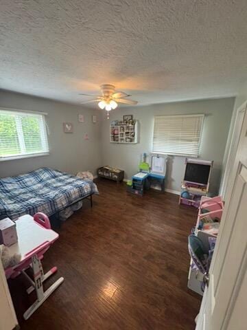 9153 N Hwy Highway, Mountain Grove, MO 65711 - bedroom with wood finished floors, a textured ceiling, and a ceiling fan