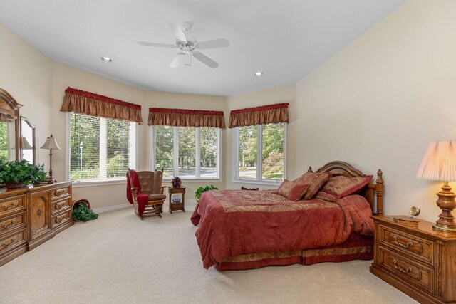 193 Honeybee Dr, Branson, MO 65615 - carpeted bedroom featuring multiple windows, recessed lighting, baseboards, and a ceiling fan