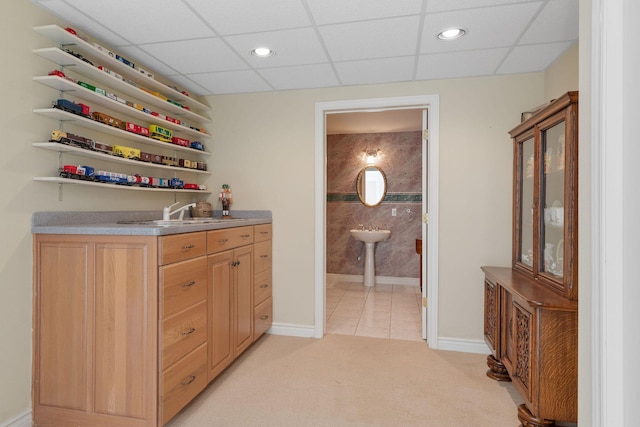 193 Honeybee Dr, Branson, MO 65615 - bar area with a sink, light colored carpet, baseboards, a drop ceiling, and recessed lighting