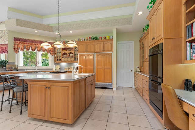 193 Honeybee Dr, Branson, MO 65615 - kitchen featuring a sink, an island with sink, light countertops, glass insert cabinets, and recessed lighting