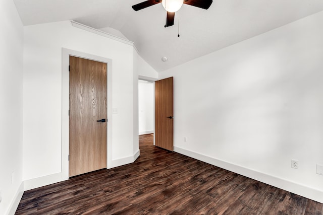 524 W Woodbine Rd, Nixa, MO 65714 - unfurnished bedroom featuring vaulted ceiling, dark wood finished floors, baseboards, and a ceiling fan