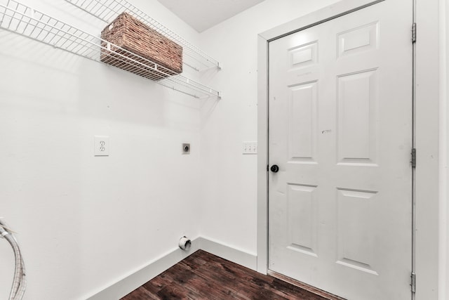 524 W Woodbine Rd, Nixa, MO 65714 - laundry room featuring electric dryer hookup, baseboards, and dark wood-style flooring