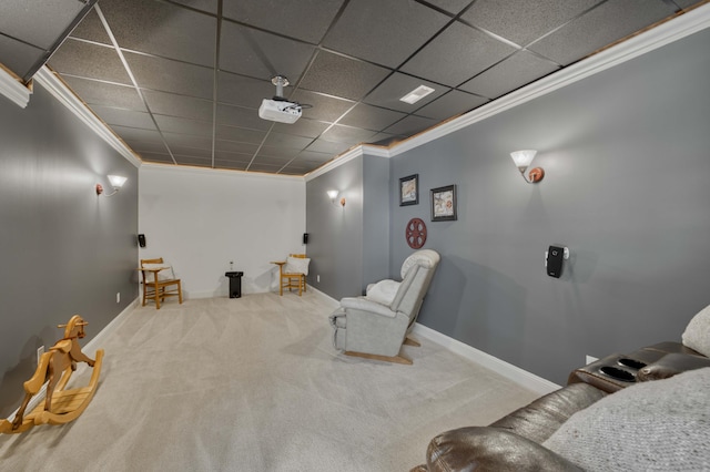 1865 N Hearthstone Ln, Strafford, MO 65757 - carpeted cinema with ornamental molding, a drop ceiling, and baseboards