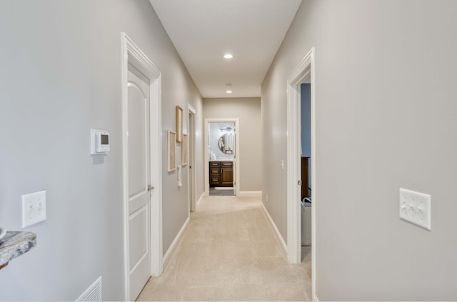1865 N Hearthstone Ln, Strafford, MO 65757 - hallway with light carpet, baseboards, and recessed lighting