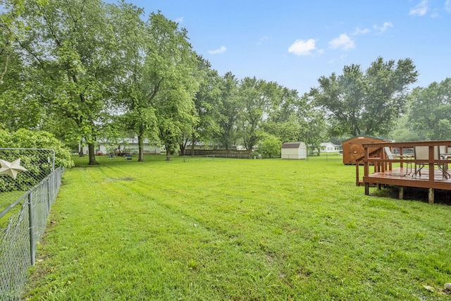 668 W Springfield St, Aurora, MO 65605 - view of yard featuring a wooden deck and view of wooded area
