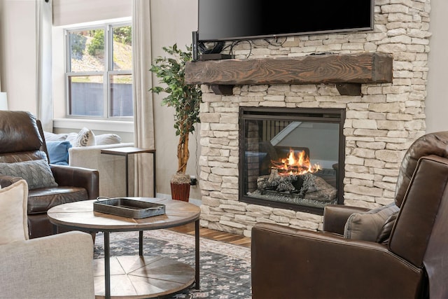 440 Lake Front Dr, Branson, MO 65616 - living area with a stone fireplace and wood finished floors